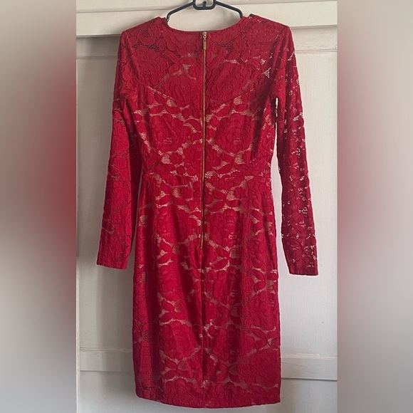 Rebecca B. Red Long Sleeve Lace Dress. Pre-Owned. - Picture 2 of 6